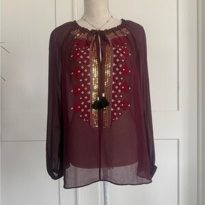 Elegant Burgundy Sheer Women's Top